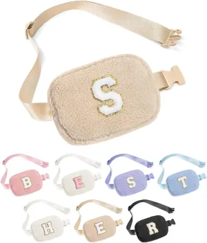 YOOLIFE Birthday Gifts for Women Daughter Sister Friends Mom Girlfriend Aunt Niece, Fleece Belt Bag Initial Fanny Pack Crossbody Bag, Khaki S