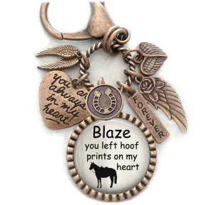 You Left Hoof Prints On My Heart Horse Memorial, Custom Name, Purse Clip, Backpack Clip, Key Chain or Necklace, Unisex Design, Sympathy, Bereavement Gift, Loss of Horse