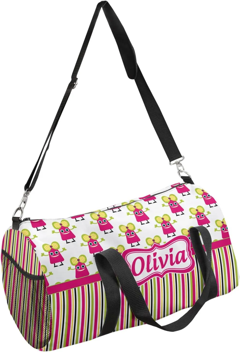 YouCustomizeIt Personalized Pink Monsters & Stripes Duffel Bag
