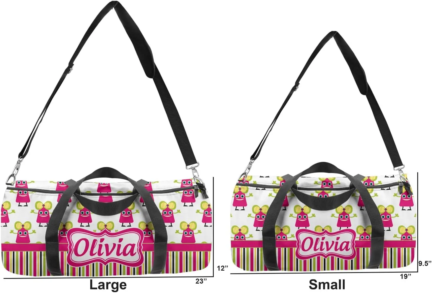 YouCustomizeIt Personalized Pink Monsters & Stripes Duffel Bag