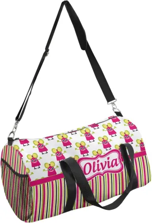 YouCustomizeIt Personalized Pink Monsters & Stripes Duffel Bag