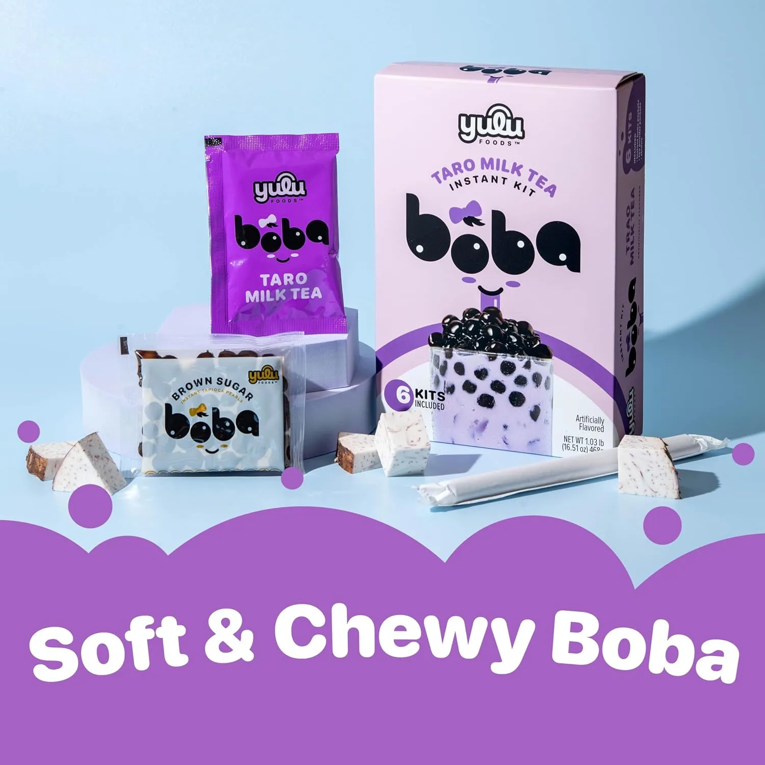 YULU FOODS Instant Bubble Pearls for Taro Milk Tea with Brown Sugar Flavor – 6 Servings