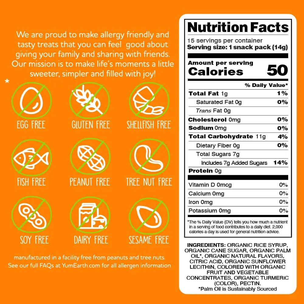 YumEarth Organic Chewys Fruit Flavored Candy Chews - Allergy Friendly, Gluten Free, Non-GMO, Vegan, No Artificial Flavors or Dyes - Assorted Flavors, 7.5 oz.