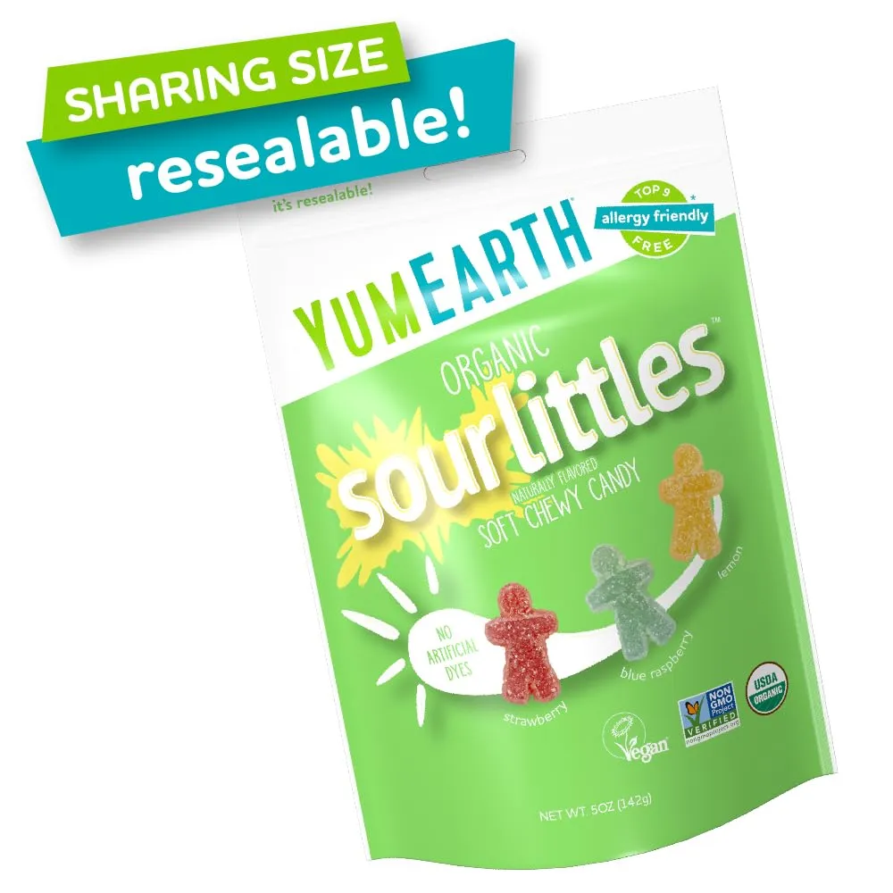 YumEarth Organic Sour Littles Soft Chewy Candy, Vegan Friendly, USDA Certified Organic, Gluten Free & Non-GMO, 5 Ounce (Pack of 6)