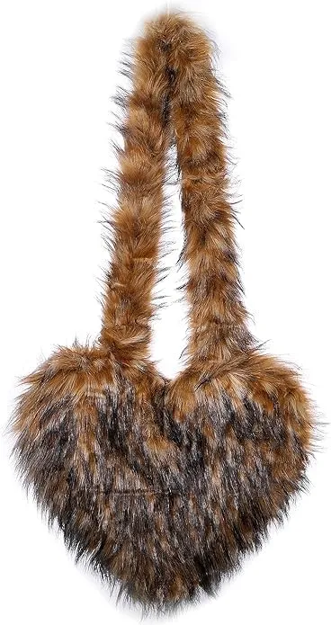 YXCFEWD Furry Heart Shaped Crossbody Bag for Women - Plush Y2K Handbag with Soft Shoulder Strap