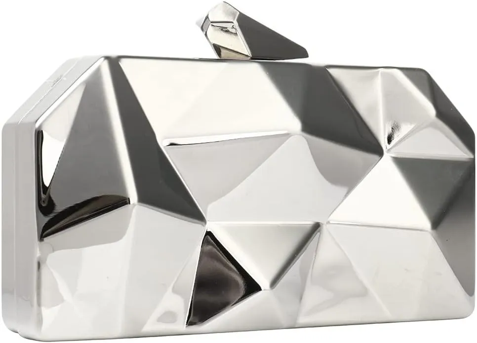 YYW Women Geometric Lattice Pattern Metal Evening Bag Party Wedding Bridal Prom Purse Crossbody Bag with Chain