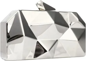 YYW Women Geometric Lattice Pattern Metal Evening Bag Party Wedding Bridal Prom Purse Crossbody Bag with Chain
