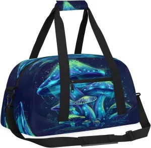 Yzrwebo Mystical Glowing Mushrooms Kids Gym Sport Bag for Boys Girls, Mushroom Travel Duffle Bag Gymnastics Dance Bag Teen Weekender Overnight Carry on Tote Bags
