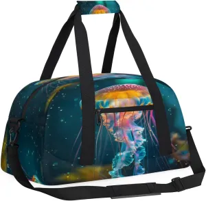 Yzrwebo Ocean Jellyfish Kids Gym Sport Bag for Boys Girls, Jellyfish Travel Duffle Bag Gymnastics Dance Bag Teen Weekender Overnight Carry on Tote Bags