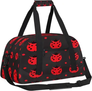 Yzrwebo Red Ladybug Kids Gym Sport Bag for Boys Girls, Ladybug Patterns Travel Duffle Bag Gymnastics Dance Bag Teen Weekender Overnight Carry on Tote Bags