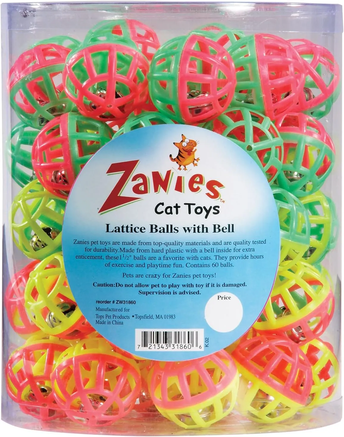 Zanies Plastic Lattice Balls Cat Toy Canister, 50-Pack,black