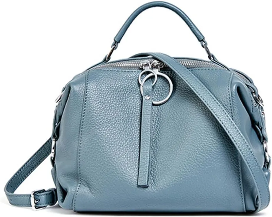 zency Women Soft Leather Crossbody Purses Elegant Boston Pillow Bag (Linen Blue)