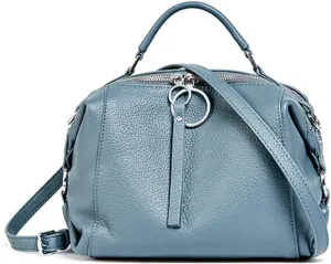 zency Women Soft Leather Crossbody Purses Elegant Boston Pillow Bag (Linen Blue)