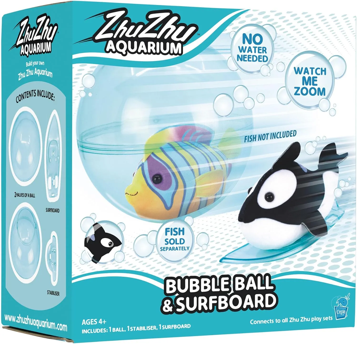 Zhu Zhu Pets | Zhu Zhu Aquarium Bubble Ball & Surfboard Playset | Electronic Pets | Ages 4 , Blue, 11546