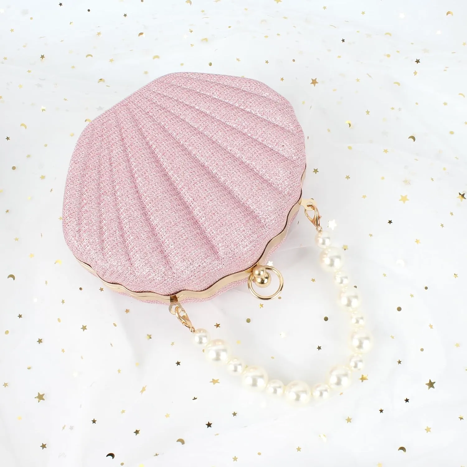 ZLM BAG US Glitter Seashell Evening Clutch Purse Mini Chain Crossbody Bag Pu Leather Shell Pearl Shoulder Bag