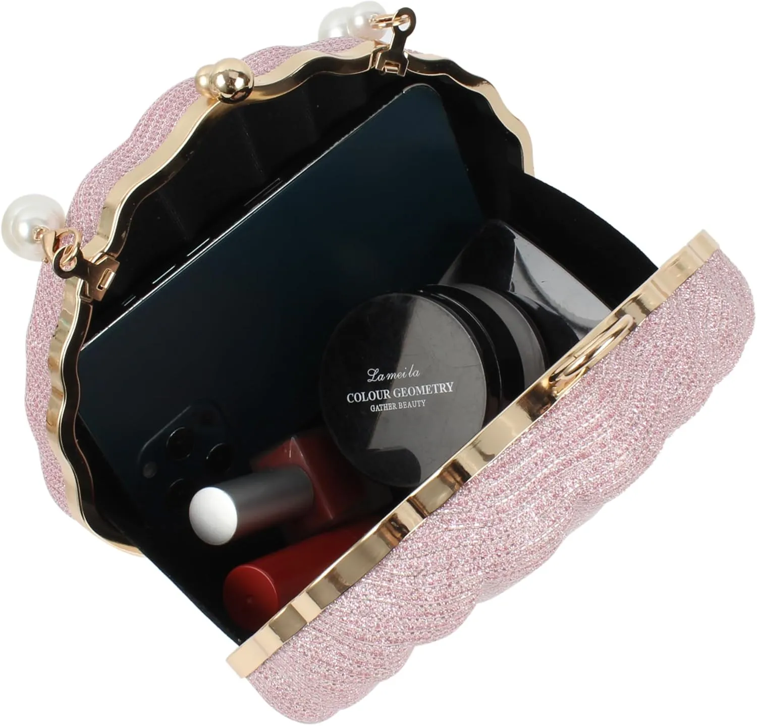 ZLM BAG US Glitter Seashell Evening Clutch Purse Mini Chain Crossbody Bag Pu Leather Shell Pearl Shoulder Bag
