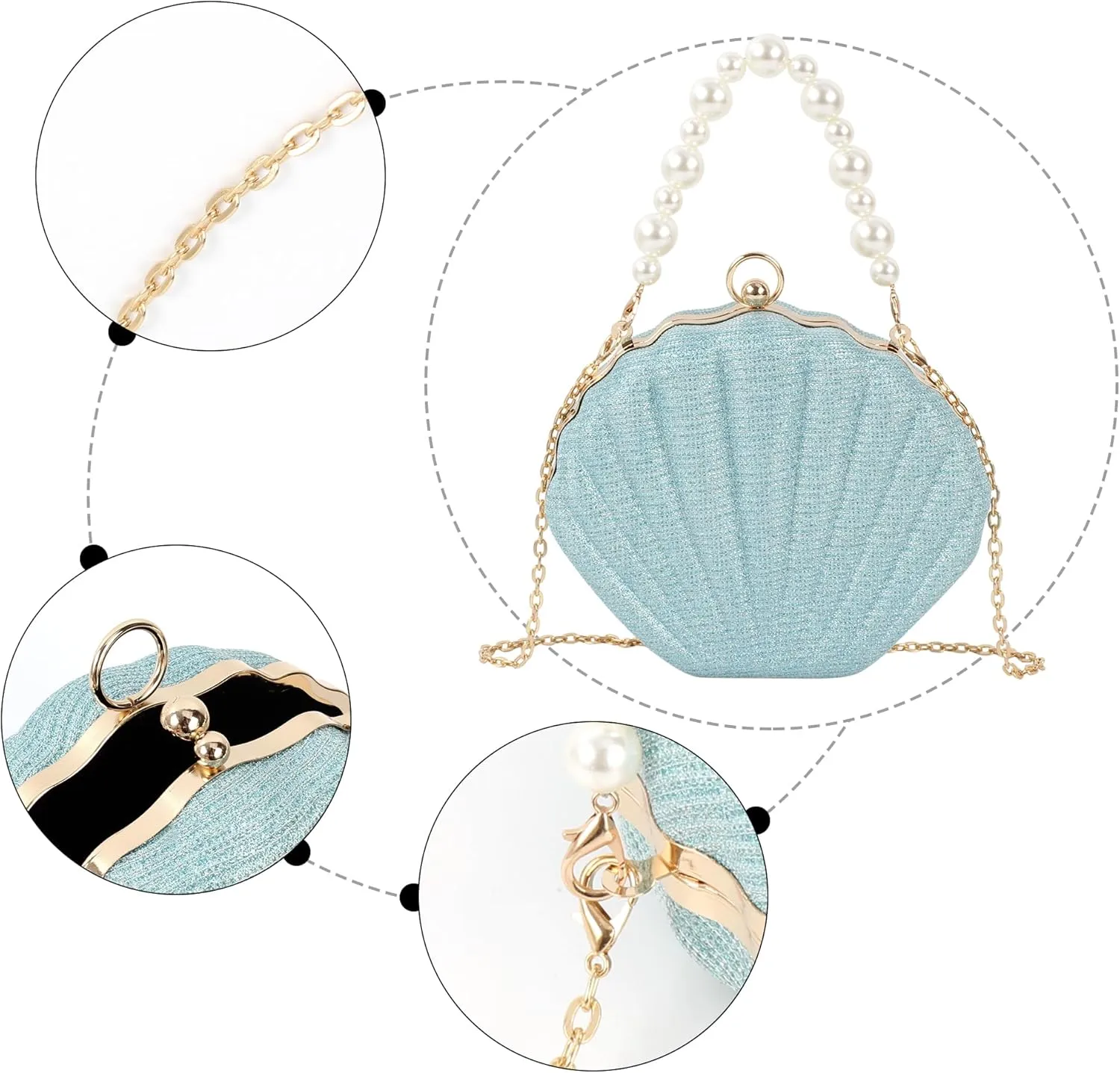 ZLM BAG US Glitter Seashell Evening Clutch Purse Mini Chain Crossbody Bag Pu Leather Shell Pearl Shoulder Bag
