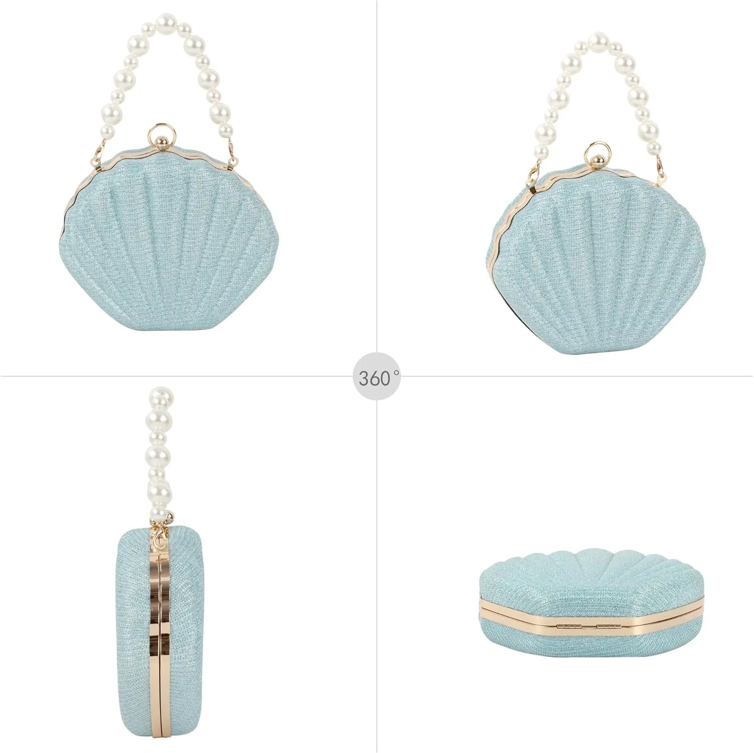 ZLM BAG US Glitter Seashell Evening Clutch Purse Mini Chain Crossbody Bag Pu Leather Shell Pearl Shoulder Bag