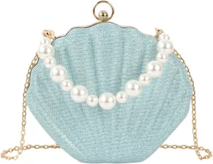 ZLM BAG US Glitter Seashell Evening Clutch Purse Mini Chain Crossbody Bag Pu Leather Shell Pearl Shoulder Bag