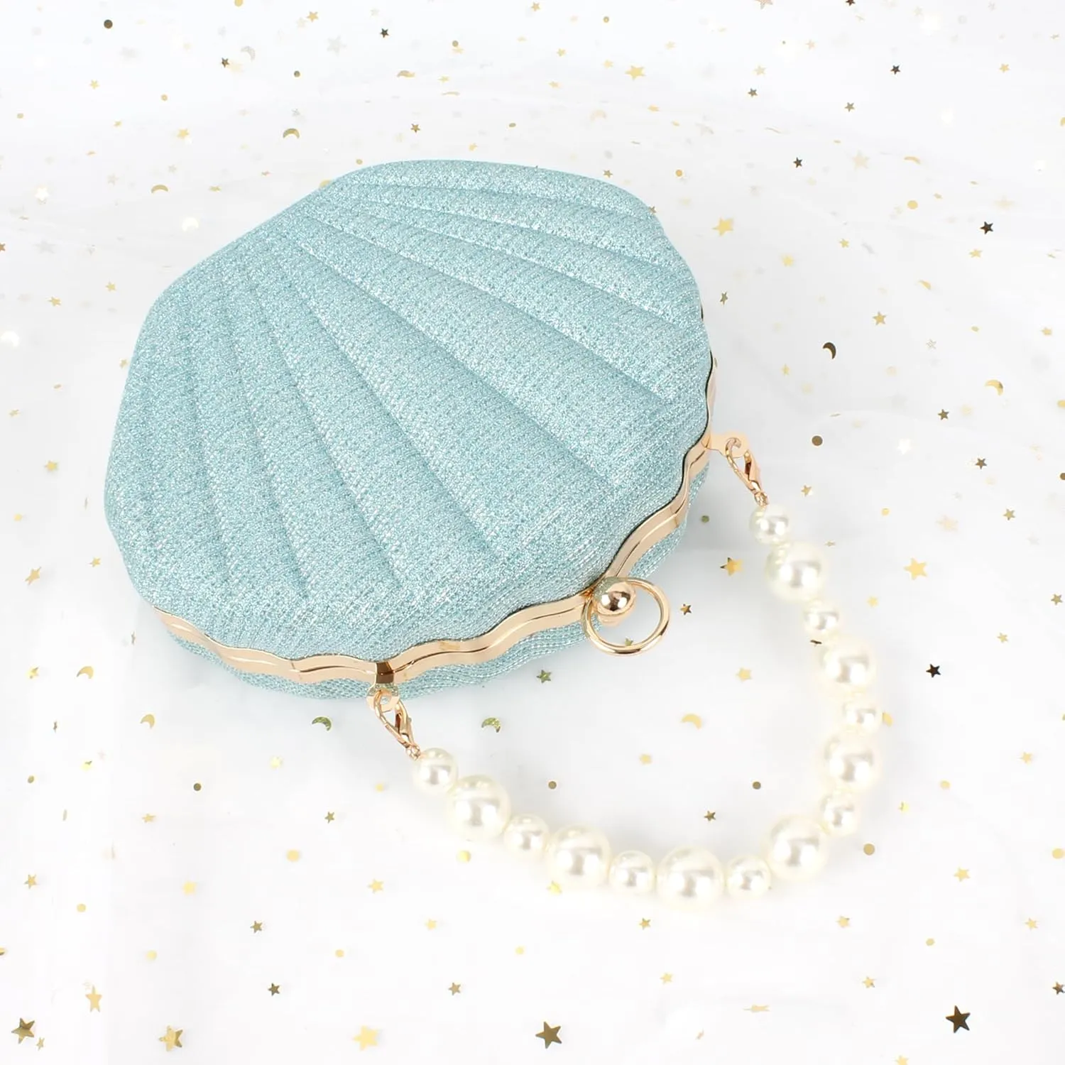 ZLM BAG US Glitter Seashell Evening Clutch Purse Mini Chain Crossbody Bag Pu Leather Shell Pearl Shoulder Bag