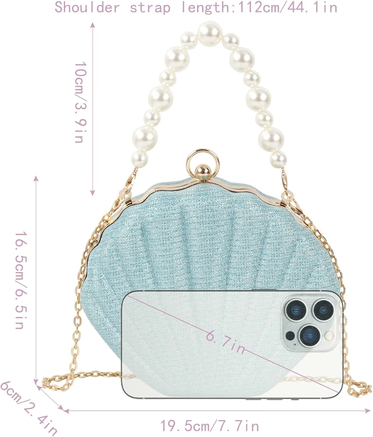 ZLM BAG US Glitter Seashell Evening Clutch Purse Mini Chain Crossbody Bag Pu Leather Shell Pearl Shoulder Bag