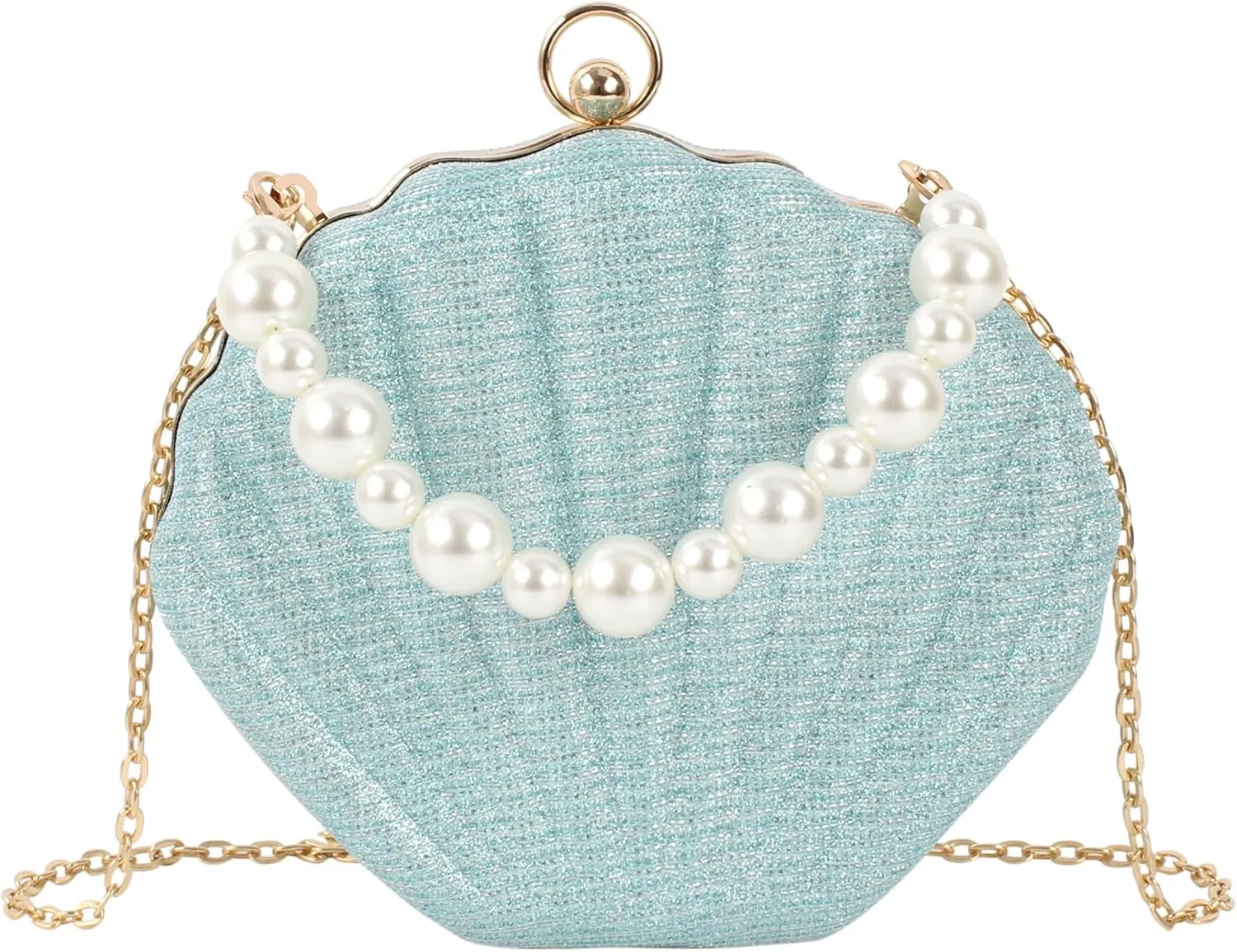 ZLM BAG US Glitter Seashell Evening Clutch Purse Mini Chain Crossbody Bag Pu Leather Shell Pearl Shoulder Bag