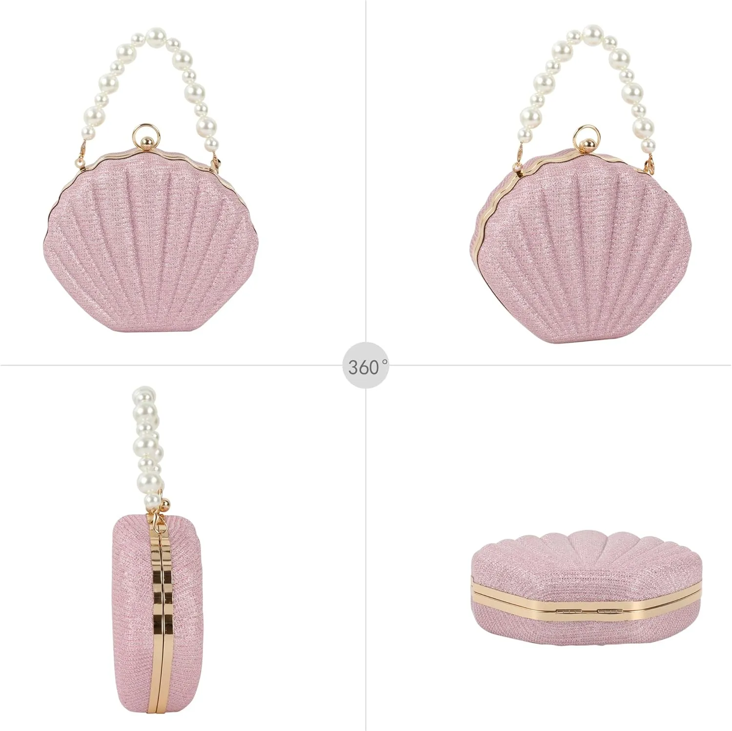 ZLM BAG US Glitter Seashell Evening Clutch Purse Mini Chain Crossbody Bag Pu Leather Shell Pearl Shoulder Bag