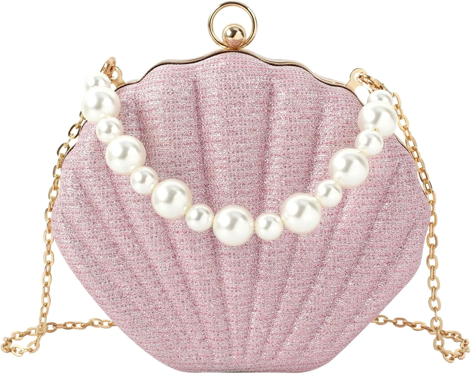 ZLM BAG US Glitter Seashell Evening Clutch Purse Mini Chain Crossbody Bag Pu Leather Shell Pearl Shoulder Bag