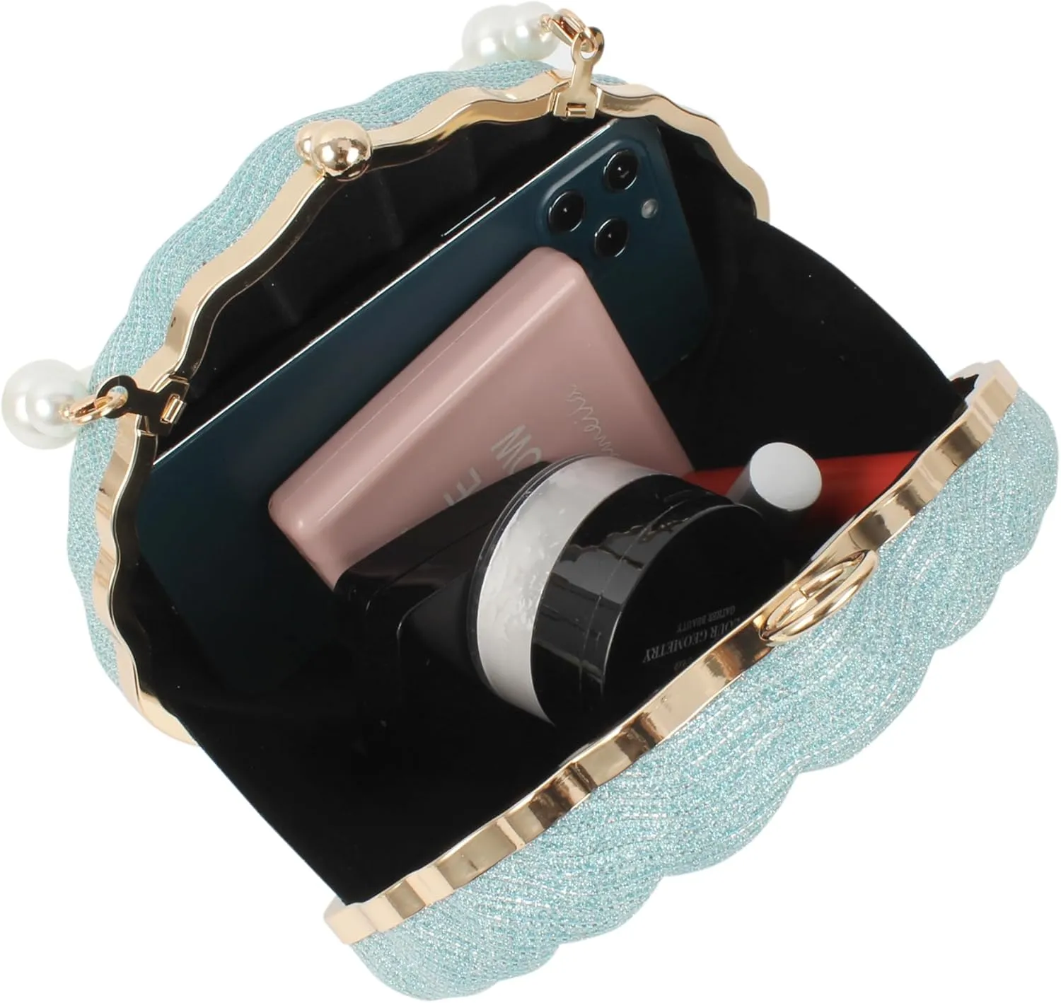 ZLM BAG US Glitter Seashell Evening Clutch Purse Mini Chain Crossbody Bag Pu Leather Shell Pearl Shoulder Bag