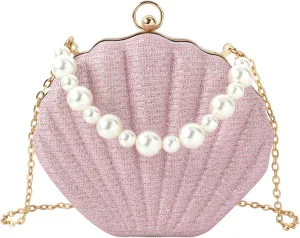 ZLM BAG US Glitter Seashell Evening Clutch Purse Mini Chain Crossbody Bag Pu Leather Shell Pearl Shoulder Bag