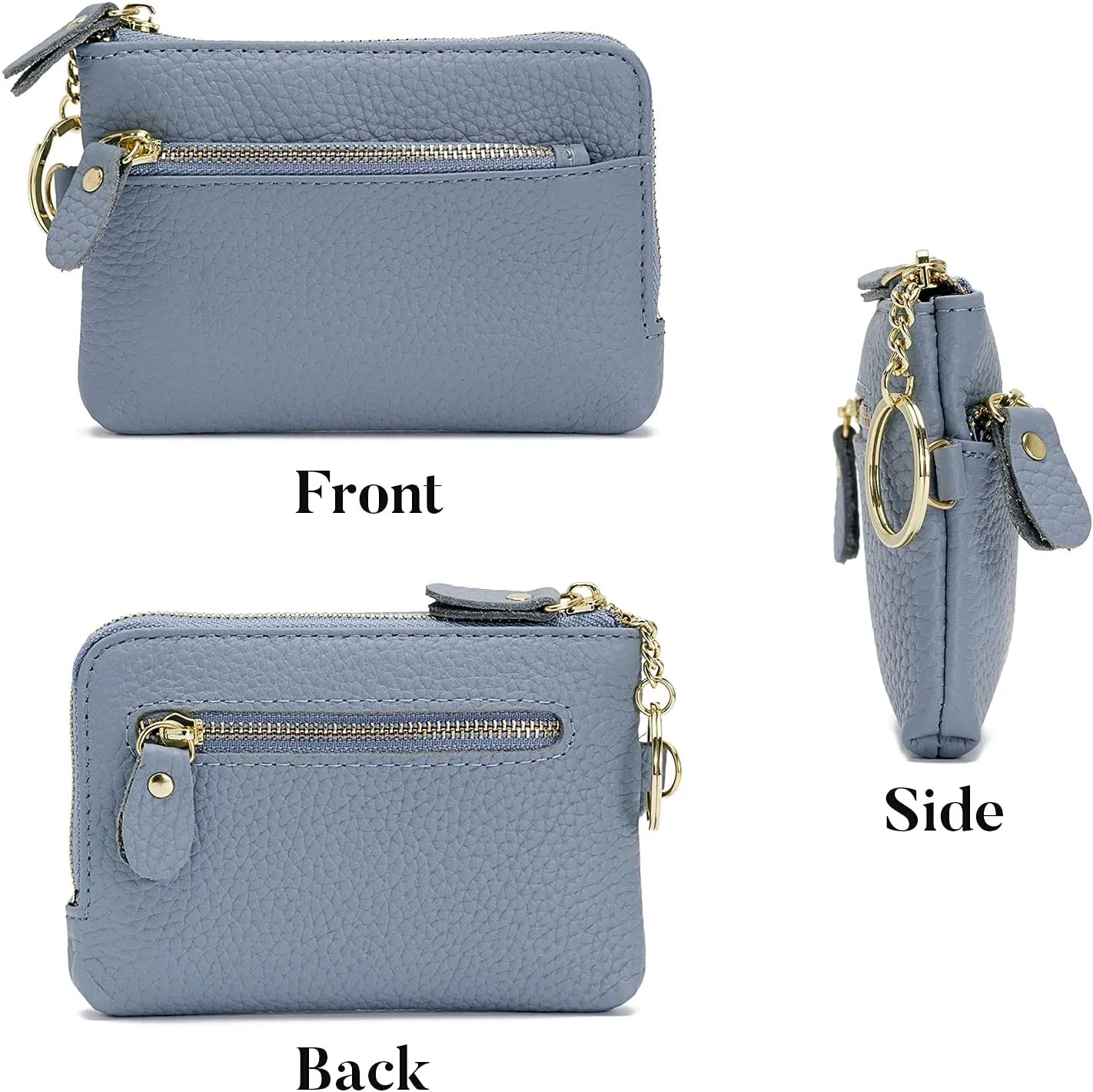 ZOOEASS Women Leather Coin Purse,Large Opening For Easy Access,With Wrist Strap(Blue)