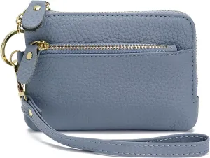 ZOOEASS Women Leather Coin Purse,Large Opening For Easy Access,With Wrist Strap(Blue)