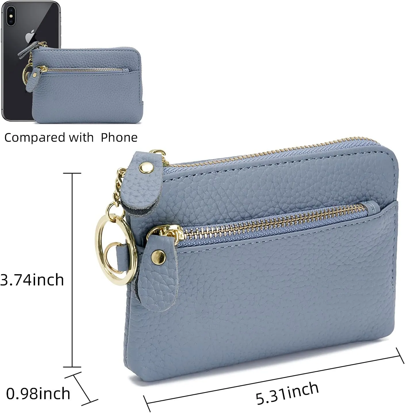 ZOOEASS Women Leather Coin Purse,Large Opening For Easy Access,With Wrist Strap(Blue)