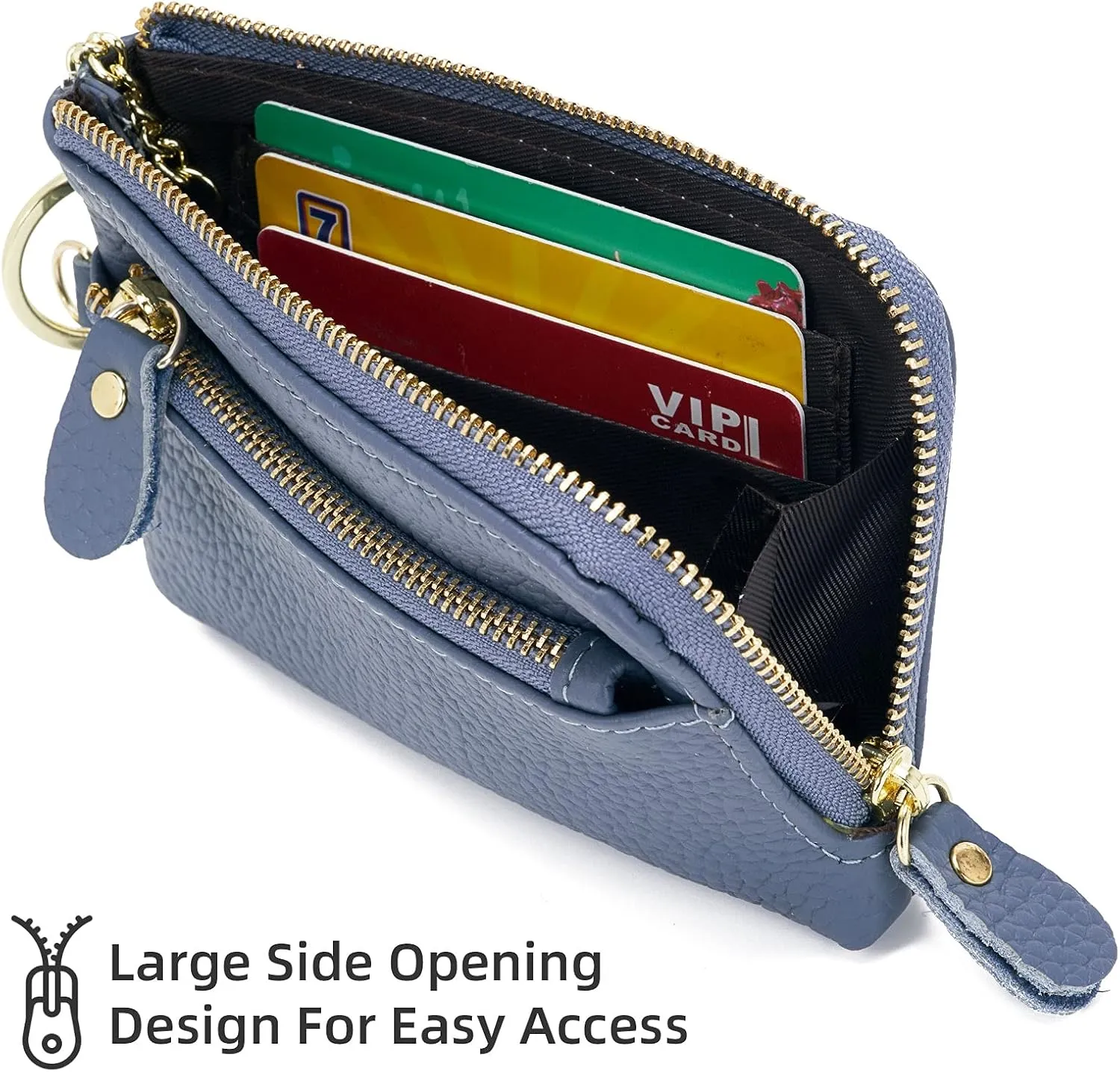 ZOOEASS Women Leather Coin Purse,Large Opening For Easy Access,With Wrist Strap(Blue)