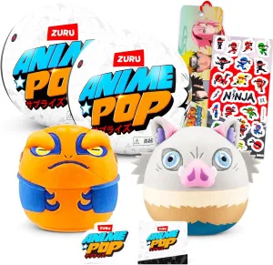 Zuru Anime Pop Mystery Set - 2 Pack Anime Pop Surprise Mini Anime Plush Toys Mystery Bundle with Stickers, More | Anime Pop Plushies for Kids