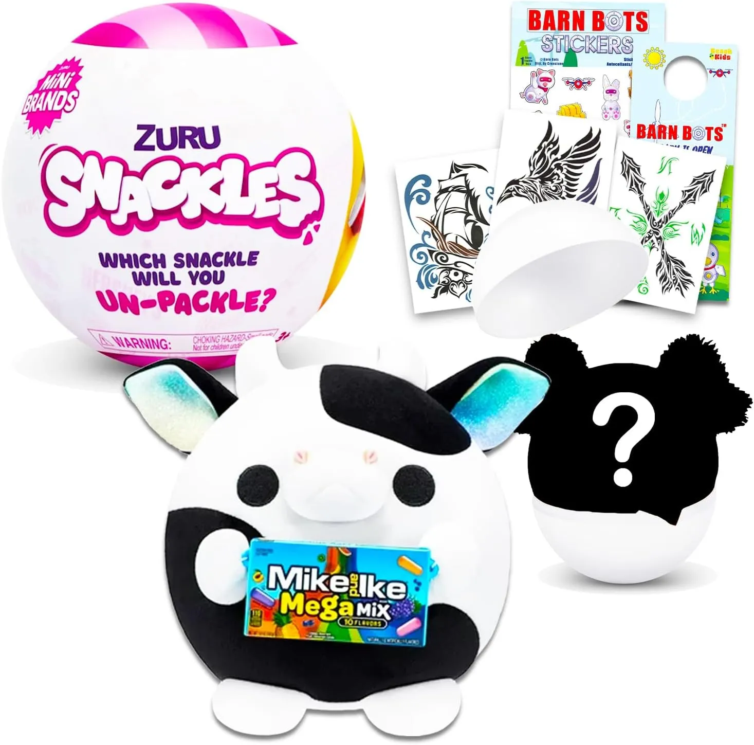 Zuru Surprise Snackles Set - Bundle with 7' Snackles Plush Blind Ball Mystery Toys for Kids Plus Stickers, Tattoos, and More
